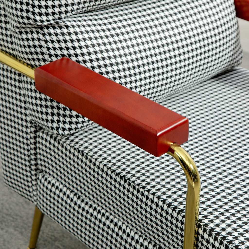 HOMCOM Sessel im Retrodesign, Akzentsessel, Hahnentrittmuster, Holzemelente, Federkern, Schwarz + Weiß