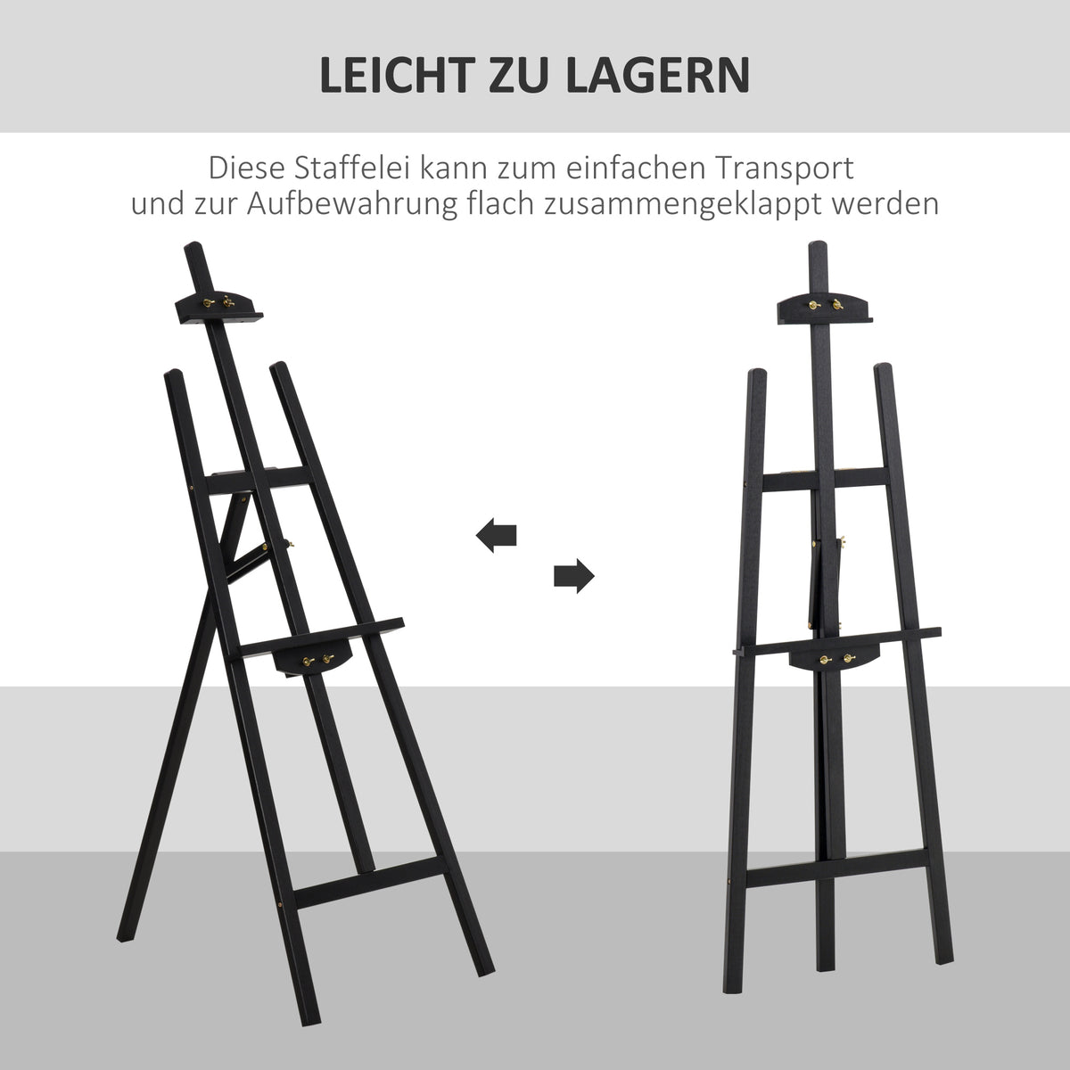 HOMCOM Staffelei Sitz- und Standstaffelei Klappbare Atelierstaffelei 90° einstellbar mit Halterung für Kunstmalerei Und Außenwerbung Kiefernholz Schwarz 51,5 x 71,5 x 134,5 cm