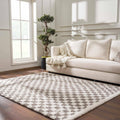 Hauteloom Kieu Checkered Shag Bedroom Living Room Area Rug - High Pile - Shaggy Plush Modern Soft Carpet - Gray, Light Grey, White - 5'3" x 7'