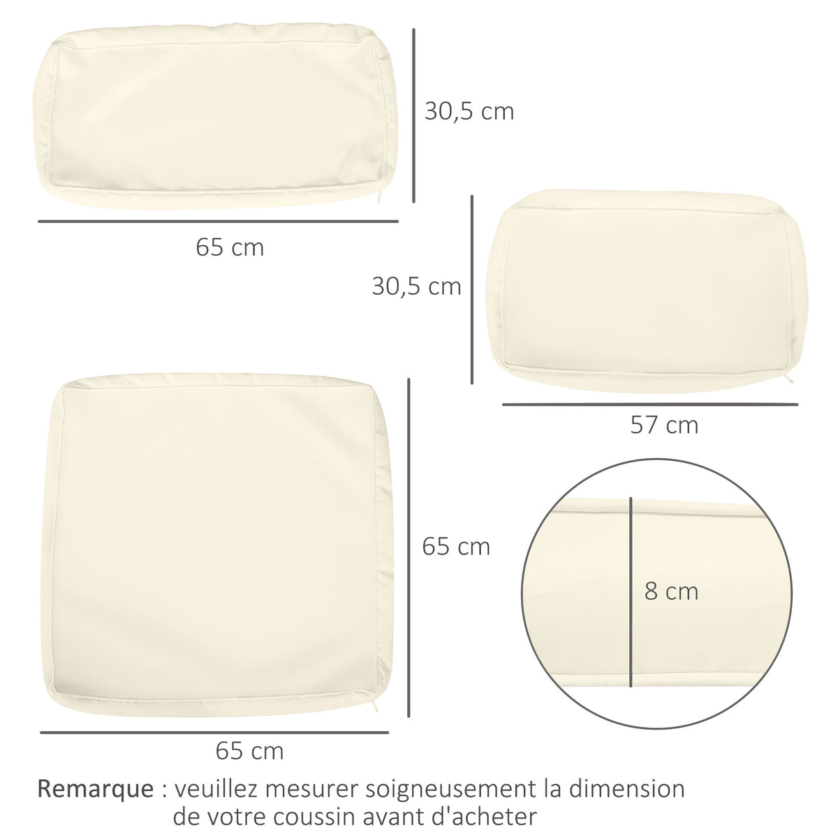 Outsunny Set mit 14 Ersatzbezügen für Gartenmöbelkissen - 6 Sitzkissenbezüge, 8 Rückenkissenbezüge - Reißverschluss Polyester wasserabweisend Beige