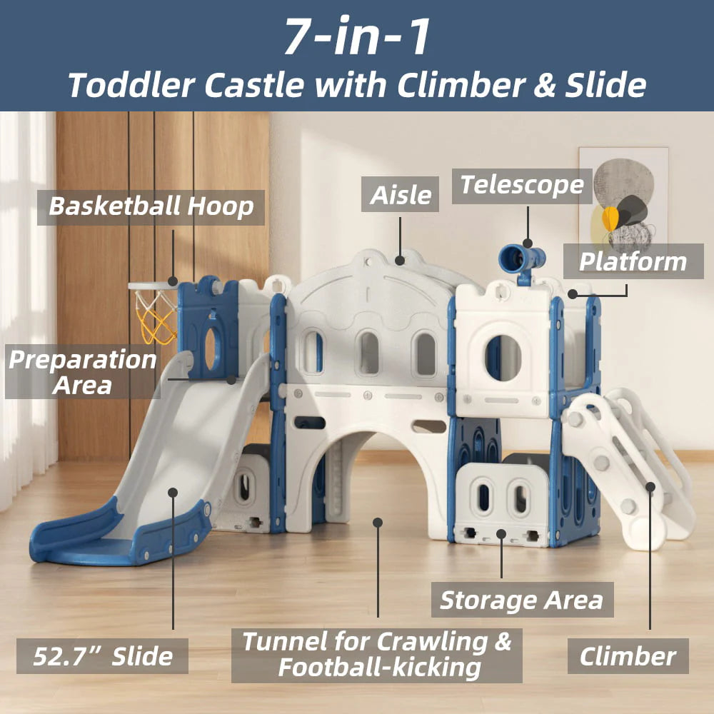 KORIMEFA 8 in 1 Kids Slide Set with Climber, Toddler Climber Slide Play Set with Basketball Hoop, Tunnel, Toddler Playground Outdoor Indoor Layground Slide Playset Age 1+