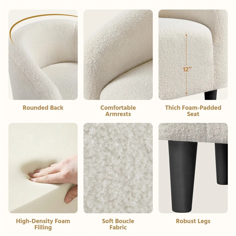 Yaheetech Upholstered Club Chair Accent Barrel Chair, Ivory