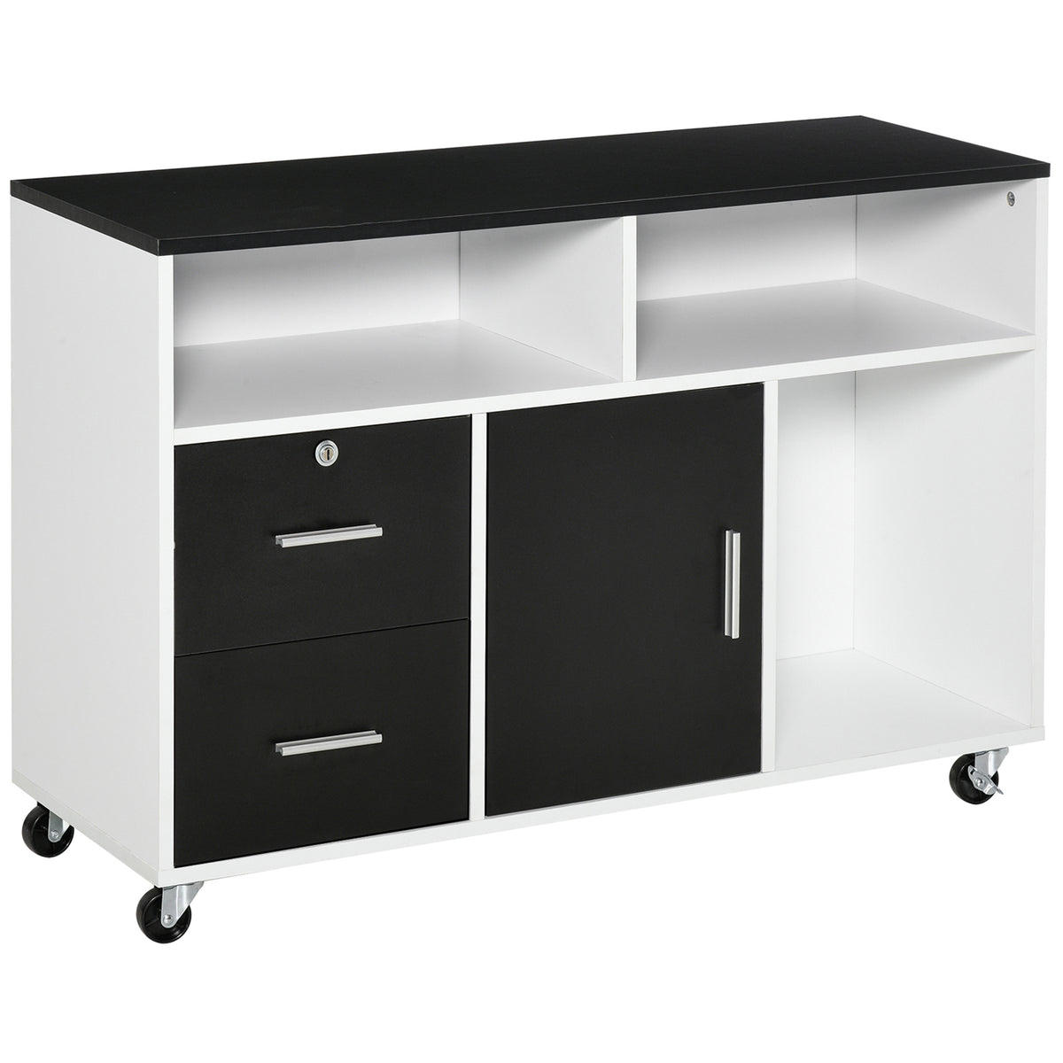 HOMCOM Druckerwagen mit Schubladen, Multifunktionsschrank für Büro und Zuhause, Schwarz und Weiß, 100x35x65cm