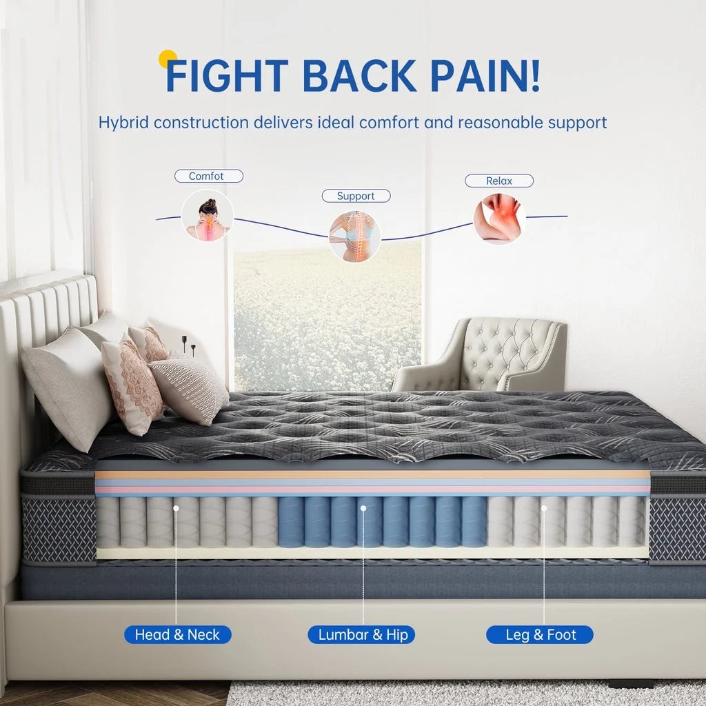 BEHOST Twin Mattress 10 in, Certipur - US Certified Eco - Friendly Twin Memory Foam Mattress, Motion - Free Pocket Springs Hybrid Mattress Twin Size