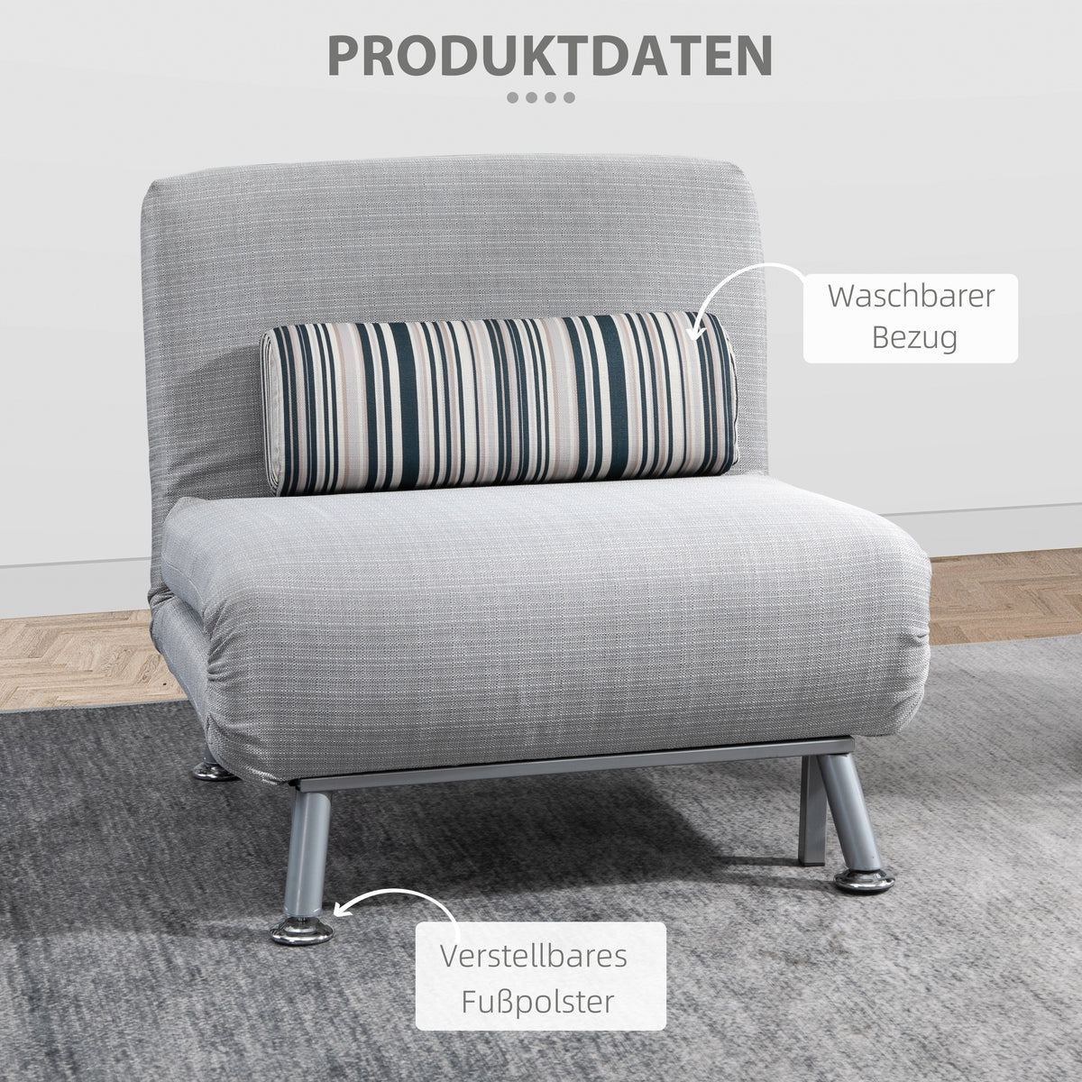 HOMCOM Klappsessel mit Bettfunktion, klappbarer Relaxsessel in Leinenoptik, Verstellbare Rückenlehne, 75 x 70 x 75 cm, Grau