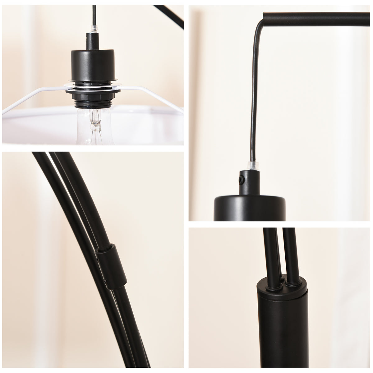 HOMCOM Stehlampe mit 3 Lichtern und flexiblen Armen, Marmorsockel und Metallständer, 103x34.5x205cm, Schwarz und Weiß