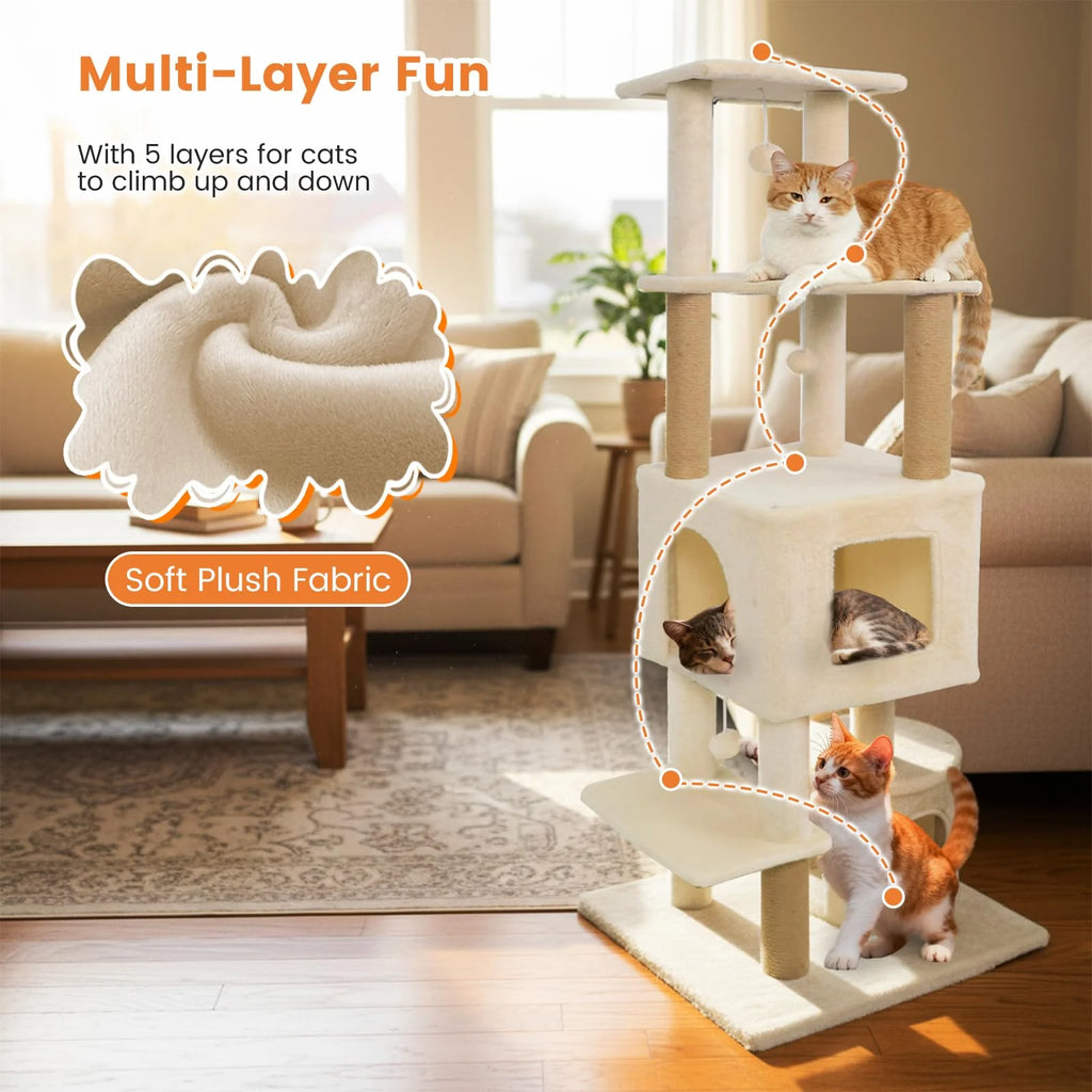 Tangkula 64 Inch Tall Cat Tree Multi-Level Cat Tower with 2 Large Condos