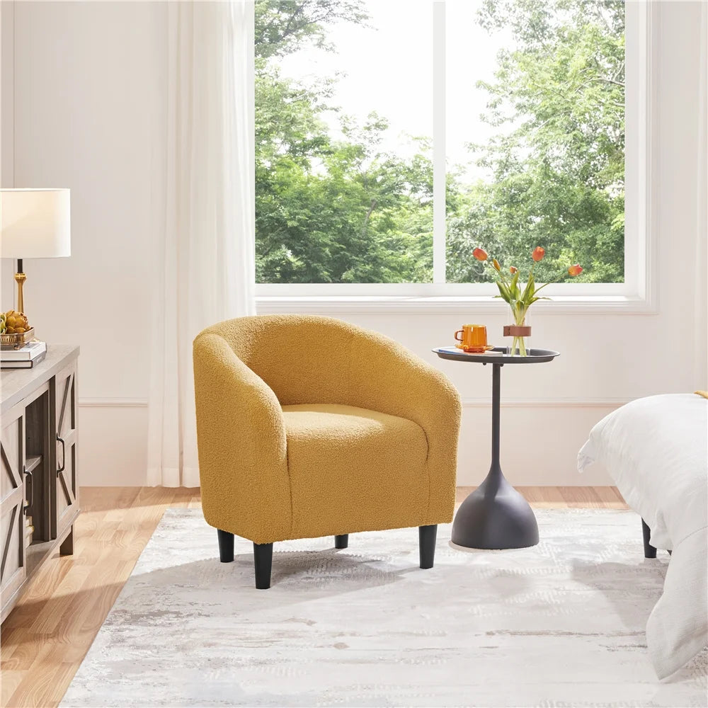 Yaheetech Upholstered Club Chair Accent Barrel Chair, Ivory