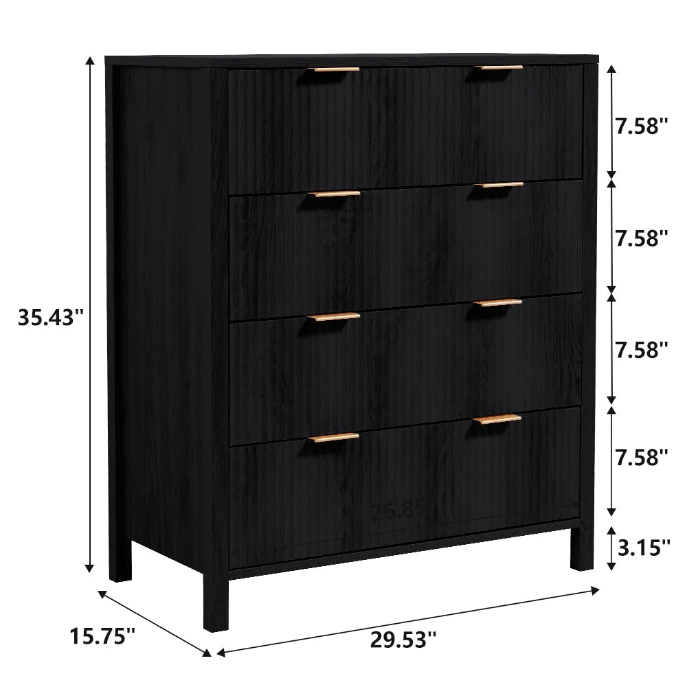 YOCWO Fluted Nightstand for Bedroom Set of 2, Wood Bedside Table Set of 2 with Drawers, Black