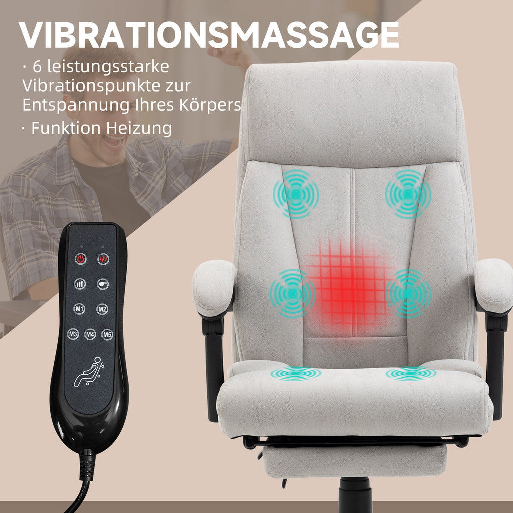 Vinsetto Massage-Bürostuhl Bürostuhl Computerstuhl, Lendenheizung, Neigungsfunktion, Hellgrau