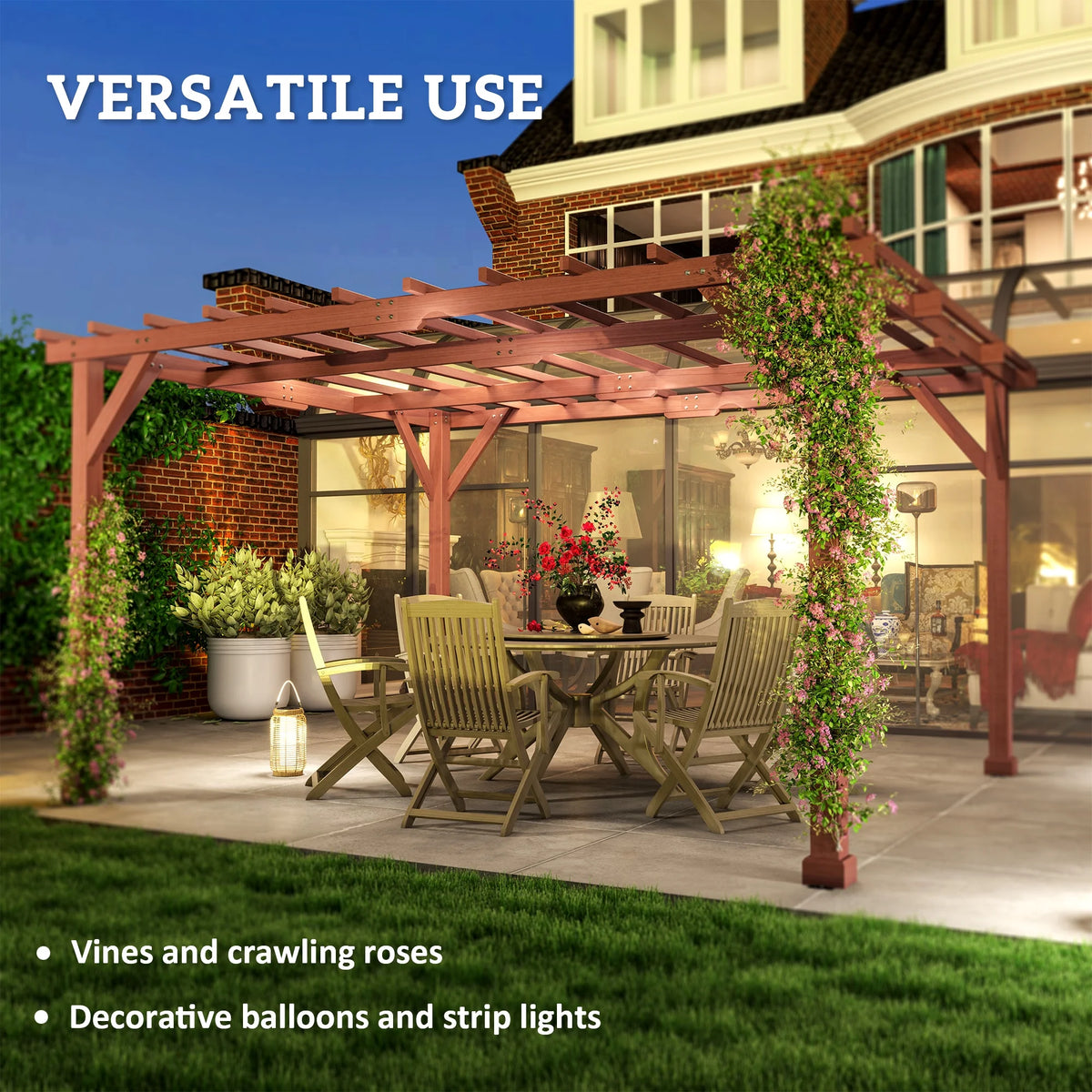 Outsunny 11' x 12.5' Outdoor Wood Pergola with Grape Trellis for Patio, Deck, Backyard, Lawn, Brown