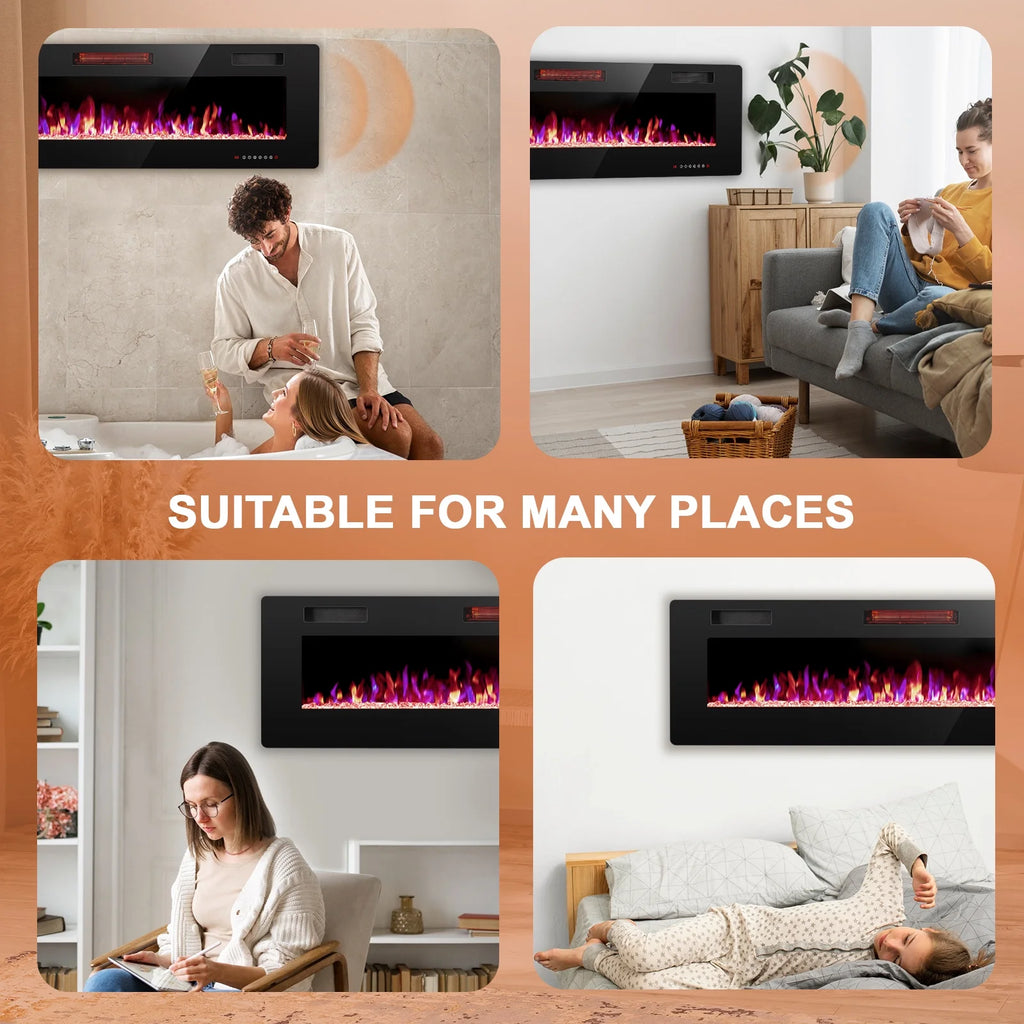 KISSAIR 60 Indoor Electric Fireplace Ultra Thin Fireplace, Wall Mounted Recessed Fireplace with Multiple Colors