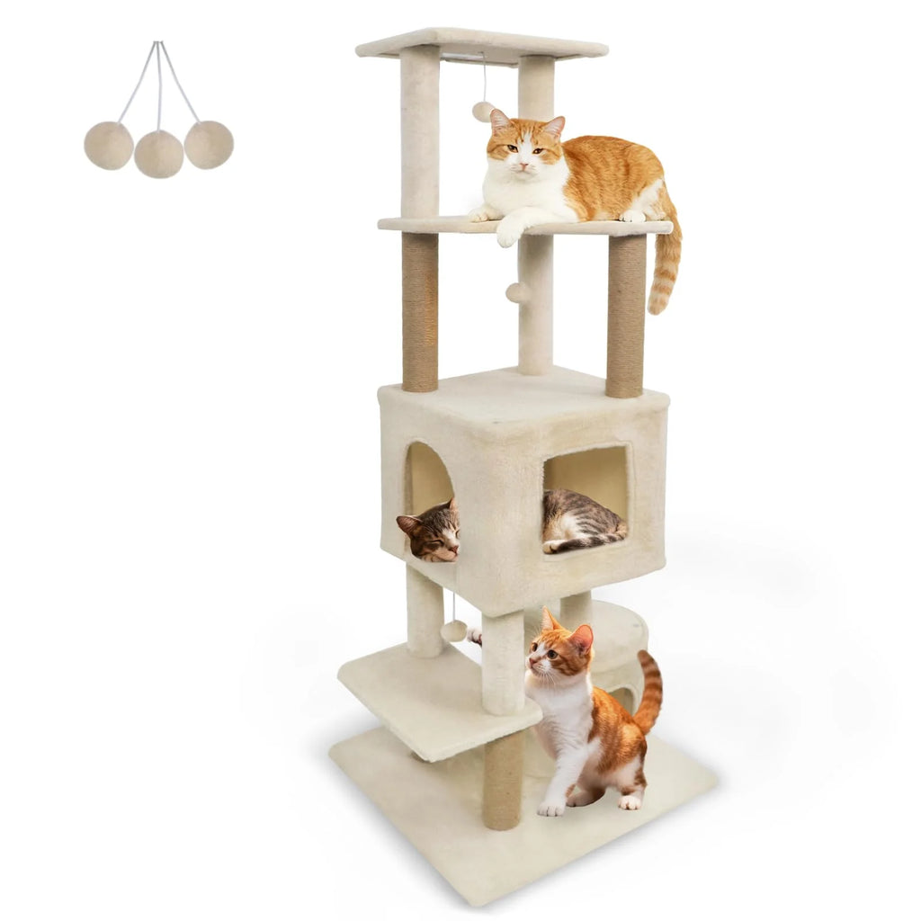 Tangkula 64 Inch Tall Cat Tree Multi-Level Cat Tower with 2 Large Condos