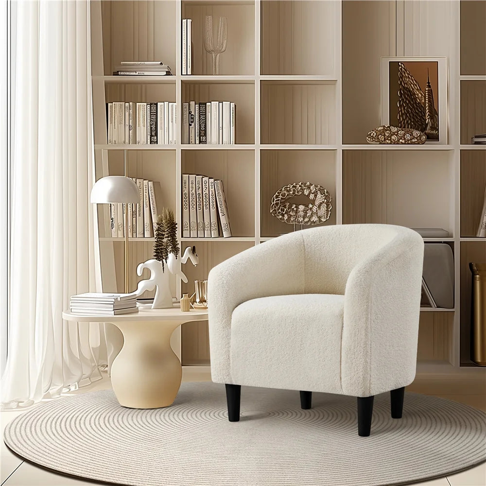 Yaheetech Upholstered Club Chair Accent Barrel Chair, Ivory
