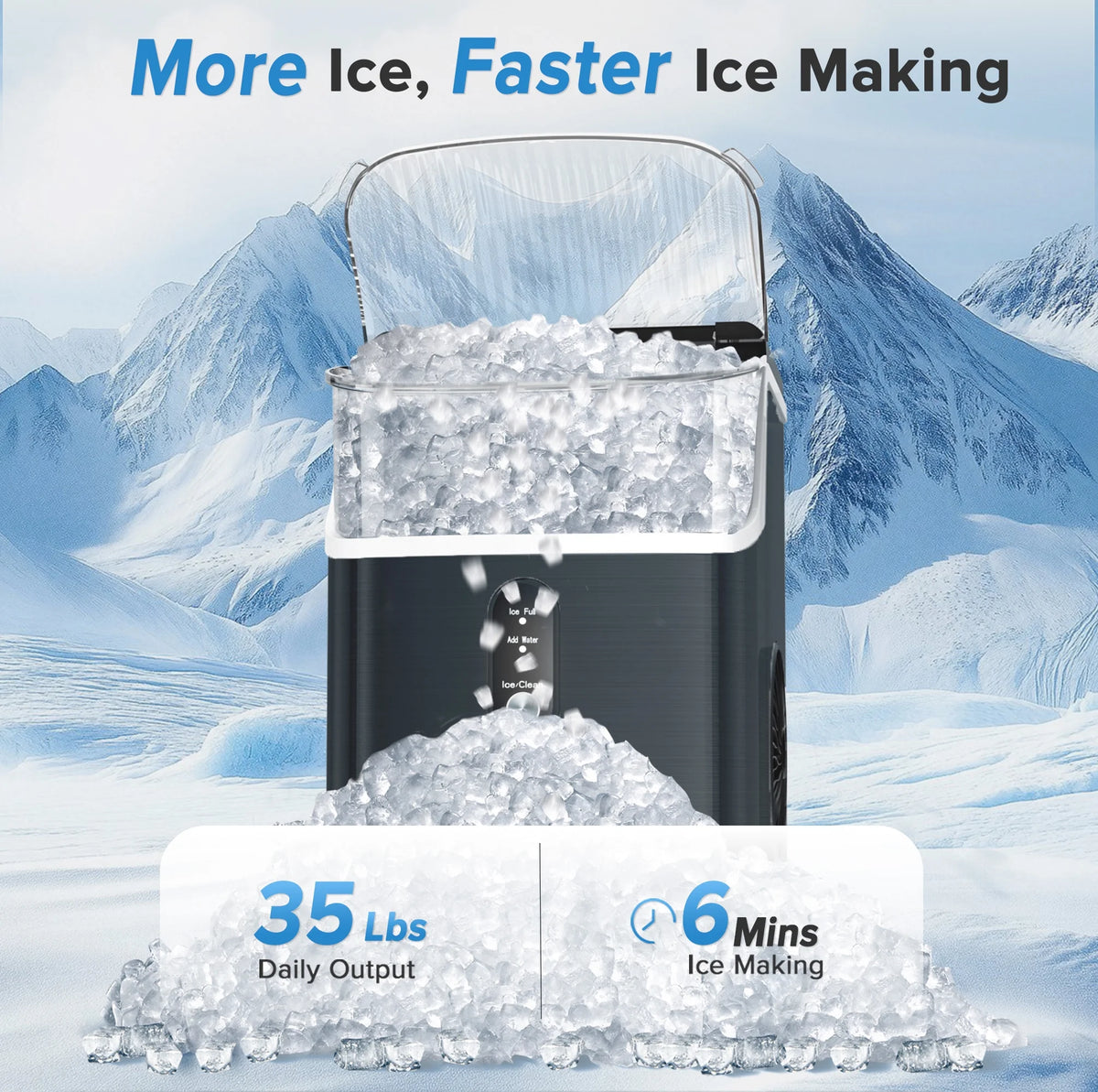 Auseo Nugget Ice Maker Countertop, Pebble Ice Maker Machine with 35 lb/24H Soft Ice, Self - Cleaning, for Home/Kitchen/Office (Black)
