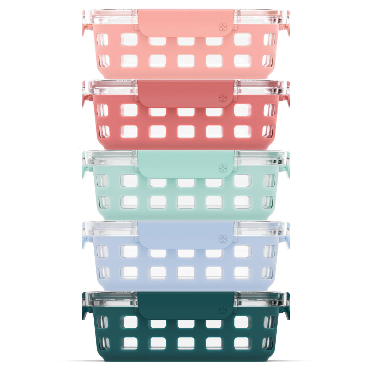 Ello Duraglass 3.4 Cup Meal Prep Sets 10pc, 5 Pack Set- Glass Food Storage Container with Silicone Sleeve and Airtight BPA-Free Plastic Lids, Dishwas