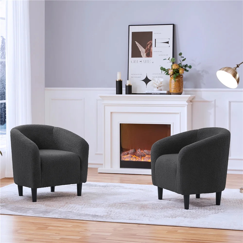 Yaheetech Upholstered Club Chair Accent Barrel Chair, Ivory