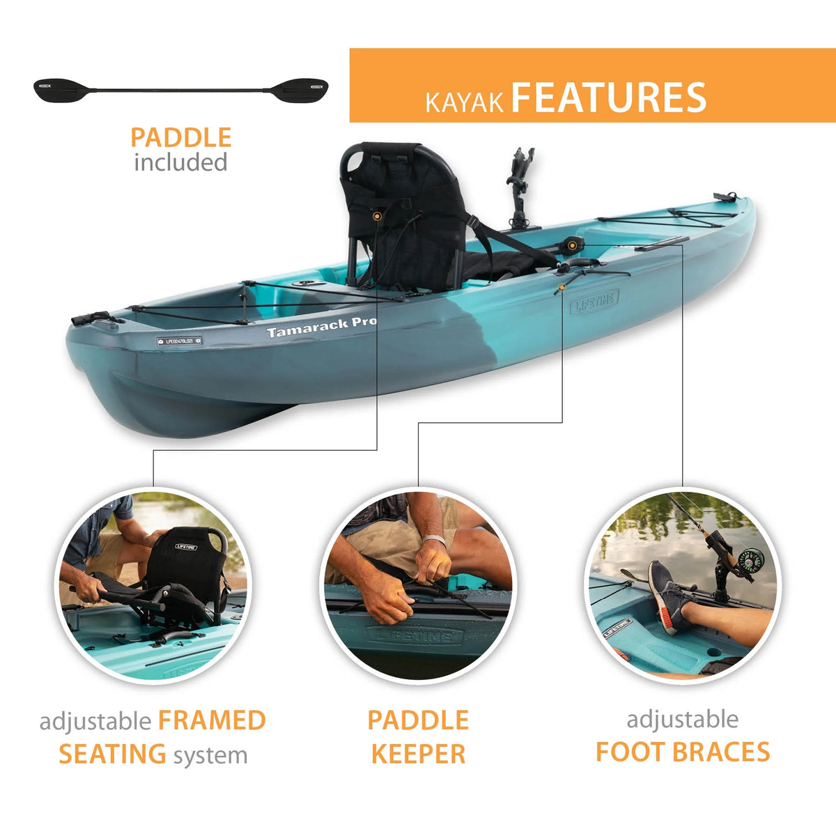 Lifetime Tamarack Pro 123 in Sit - on - Top Kayak, Eclipse Fusion (91058)