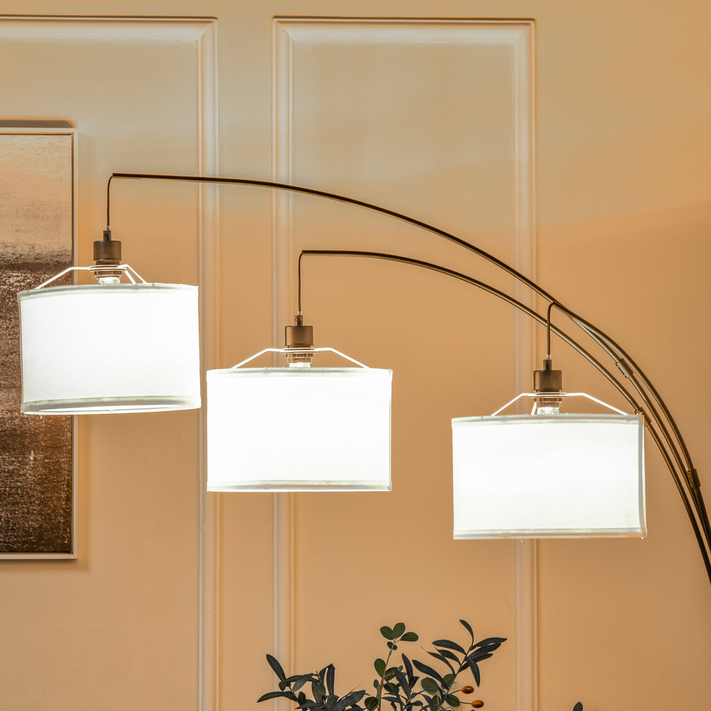 HOMCOM Stehlampe mit 3 Lichtern und flexiblen Armen, Marmorsockel und Metallständer, 103x34.5x205cm, Schwarz und Weiß
