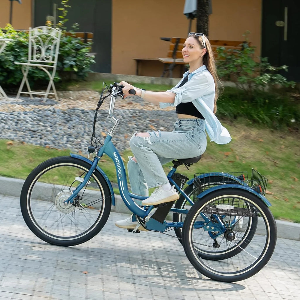 ABORON 24" 26" Electric Tricycles, 36V 10ah 350W Lithium Battery, 7 Speed E - Trike for Adults with Large Capacity Rear Basket & Adjustable Seat