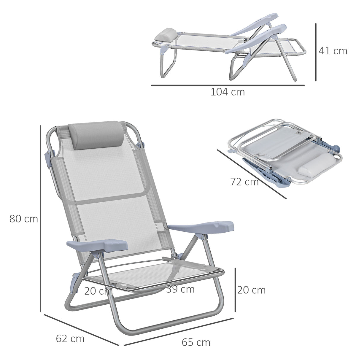 Outsunny Set aus 2 faltbaren Gartenstühlen tragbarer Angelstuhl Campingstuhl mit Kopfstütze 6-stufig verstellbare Rückenlehne