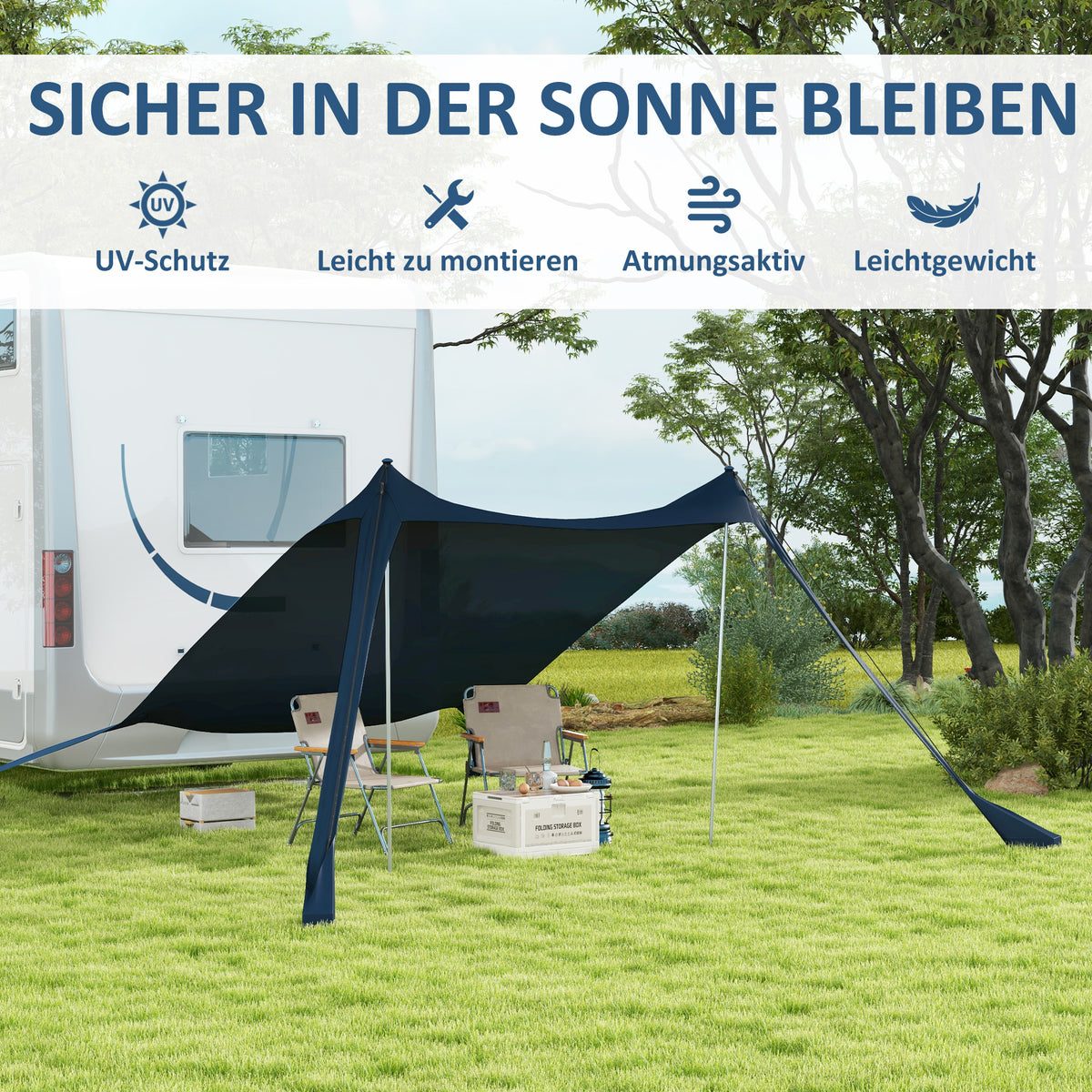 Outsunny Sonnenschutzdach Sonnensegel. wetterbeständig, Schaufel, 215 x 200 x 200 cm Schwarz