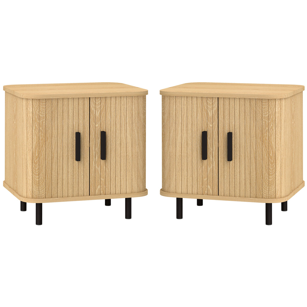 HOMCOM Set 2 Nachttische im skandinavischen Stil mit 2-stufigem Regal aus Holz und Stahl, 48x40x48 cm, Schwarz und Eiche