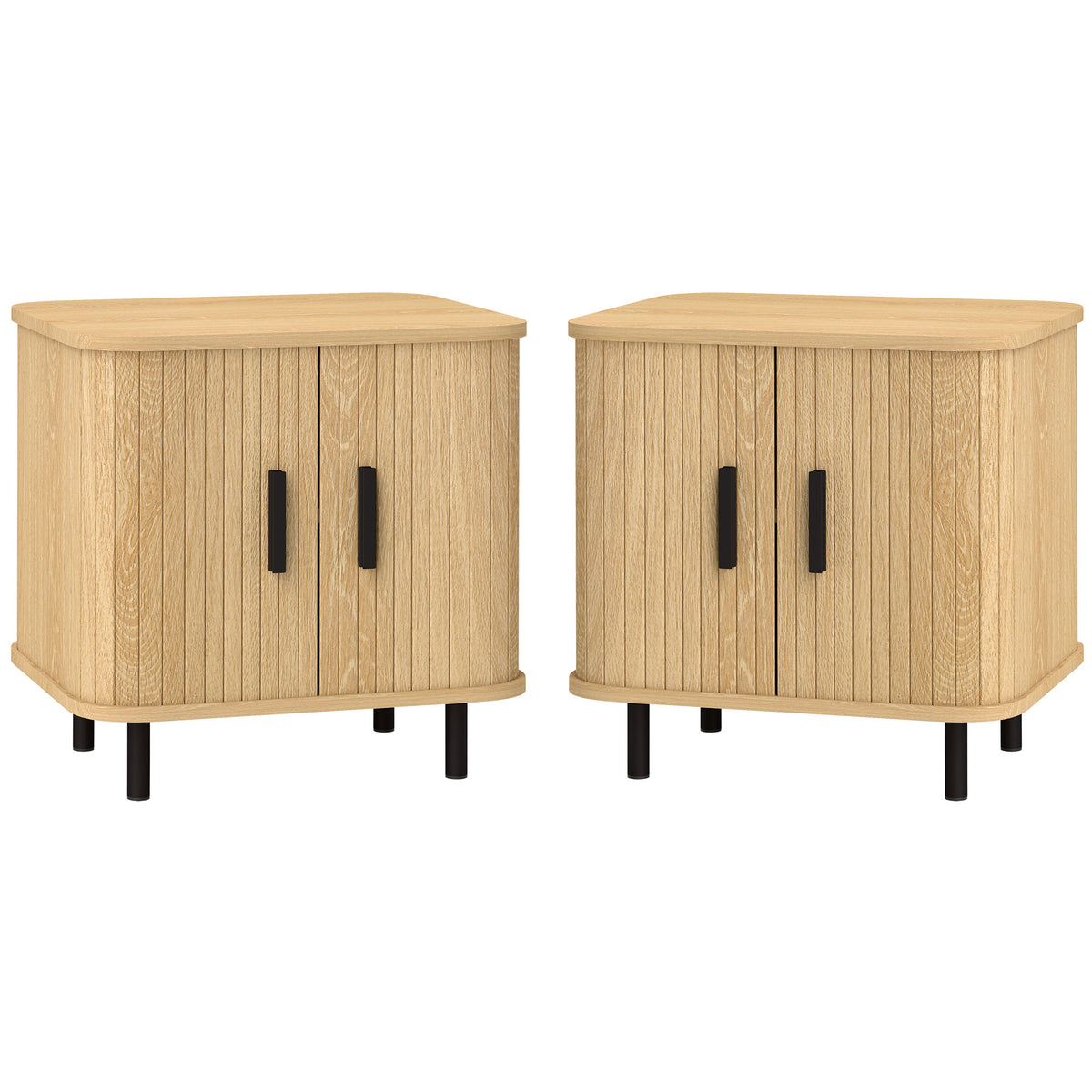 HOMCOM Set 2 Nachttische im skandinavischen Stil mit 2-stufigem Regal aus Holz und Stahl, 48x40x48 cm, Schwarz und Eiche