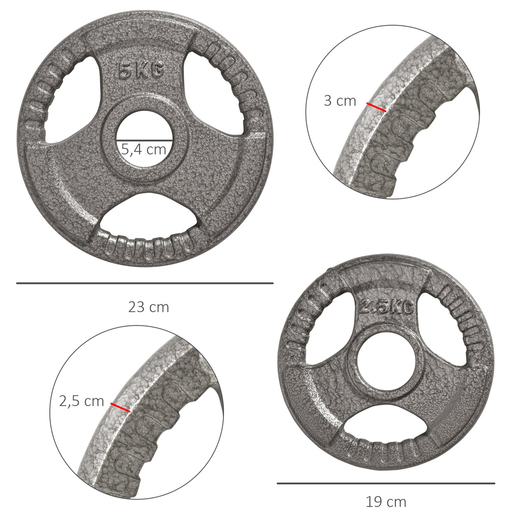 HOMCOM Hantelscheiben 2,5/2,5/5/5 kg, Hanteln für 5 cm Langhantelstangen, Hantelscheiben aus Stahl