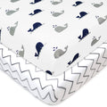 American Baby Company Printed 100% Natural Cotton Jersey Knit Fitted PortableMini-crib Sheet, Navy Whalegrey Zigzag, Soft Breath