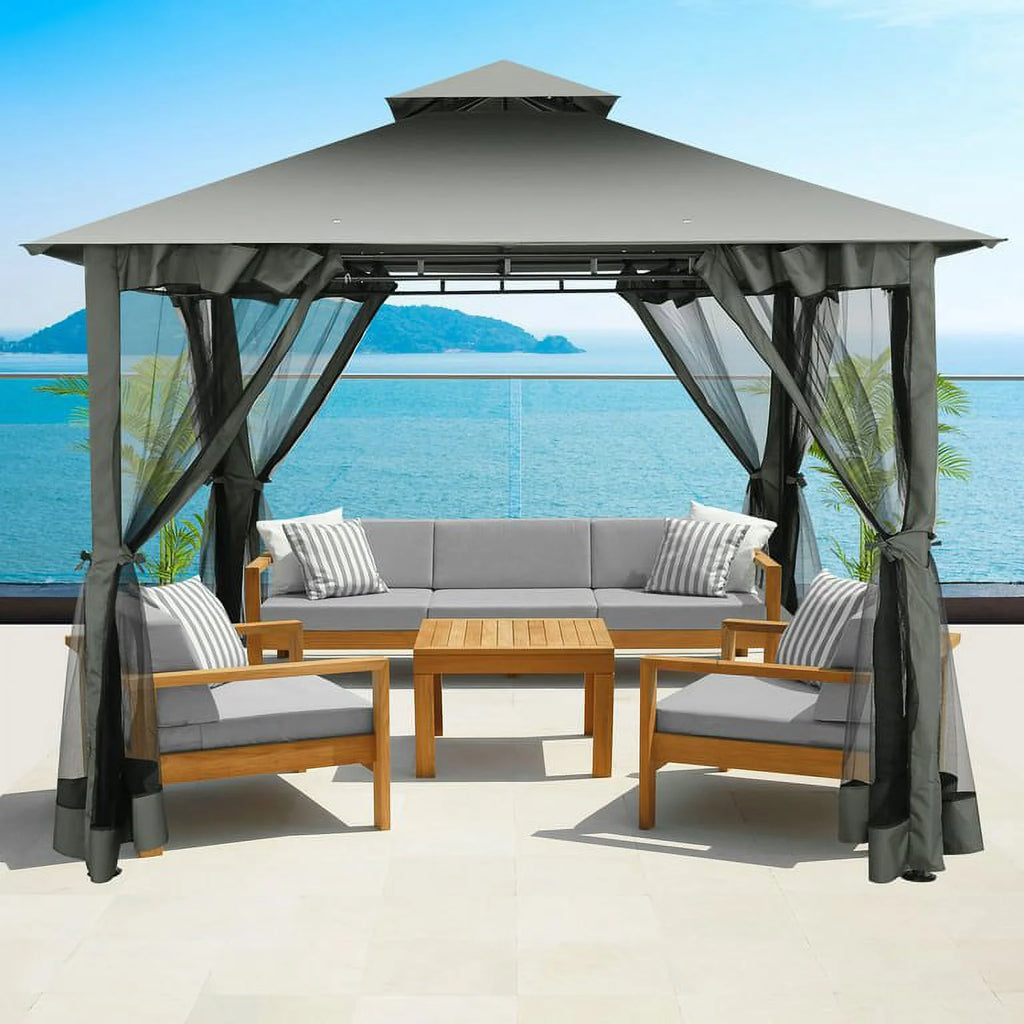 SANOPY 10' x 10' Gazebos for Patios, Gazebo Canopy with 4 Mosquito Netting, Rainproof & Sunscreen Shelter Tent with Double Eaves for Garden Backyard and Deck