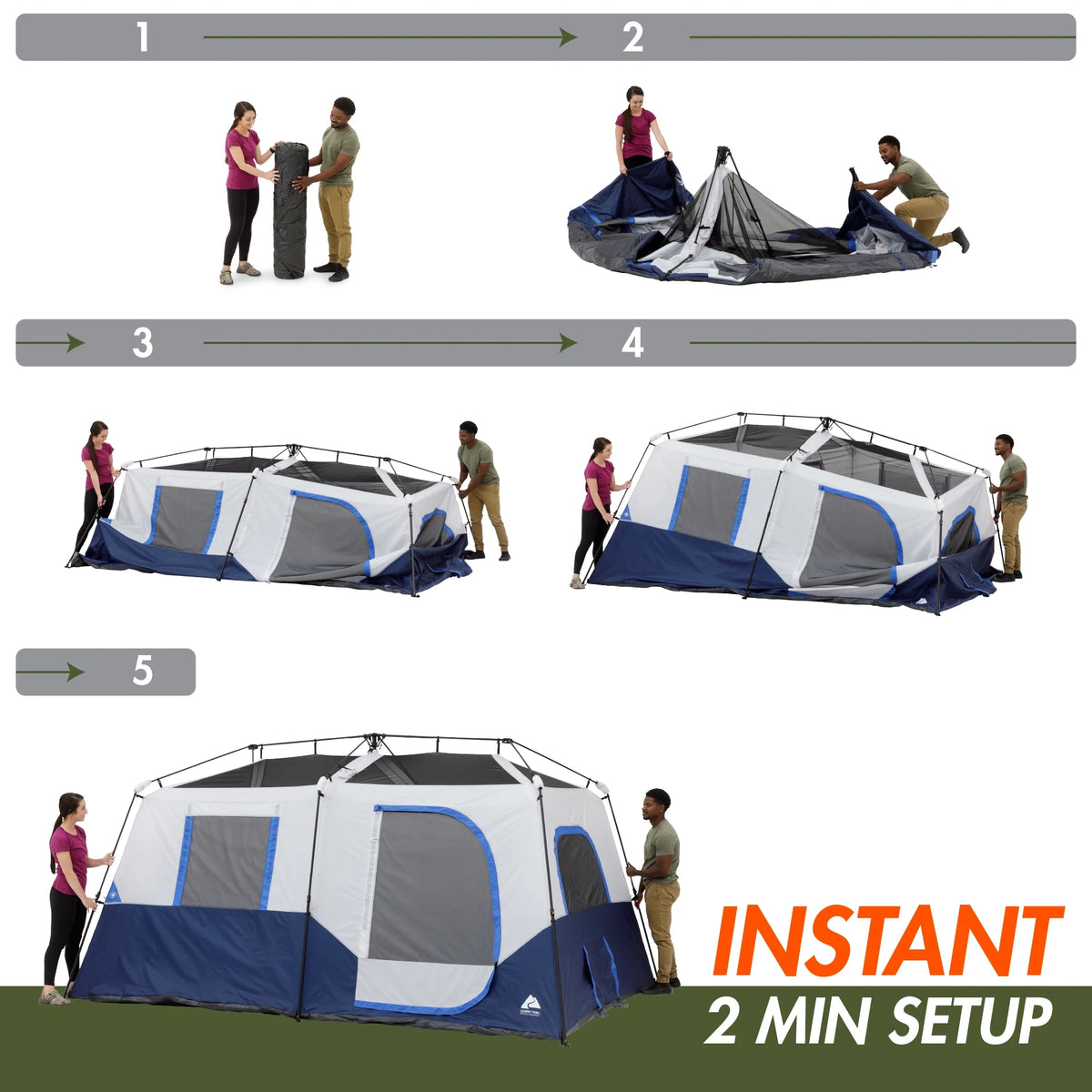 Ozark Trail 13' x 9' 8 - Person Cabin Tent with LED Lighted Poles, 32 lb