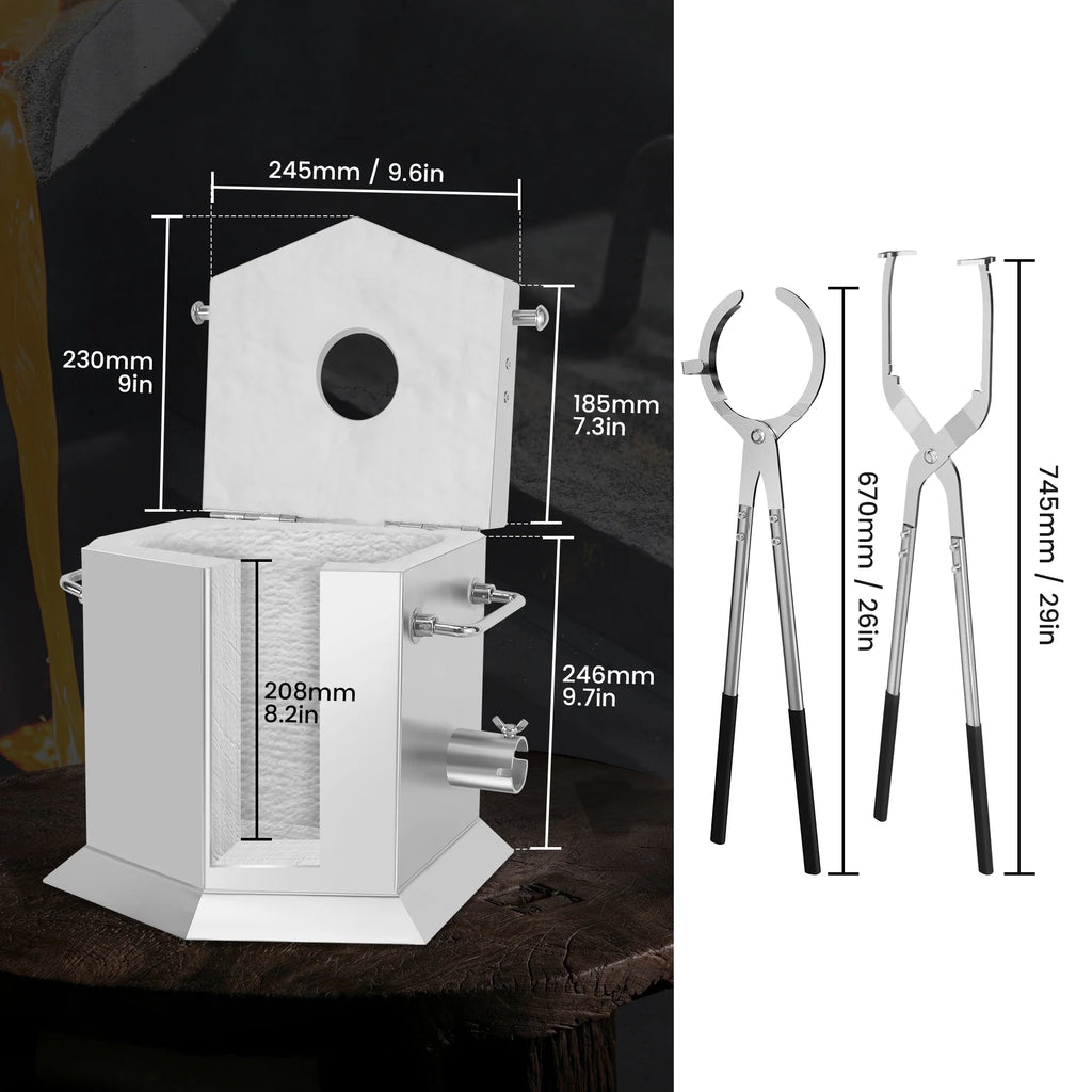 7KG Propane Melting Furnace Kit with Two Tongs and Crucible, All New Kiln Metal Foundry Furnace Smelting Gold Silver Copper Aluminum, Metal Recycle Home Smelting Casting Tool