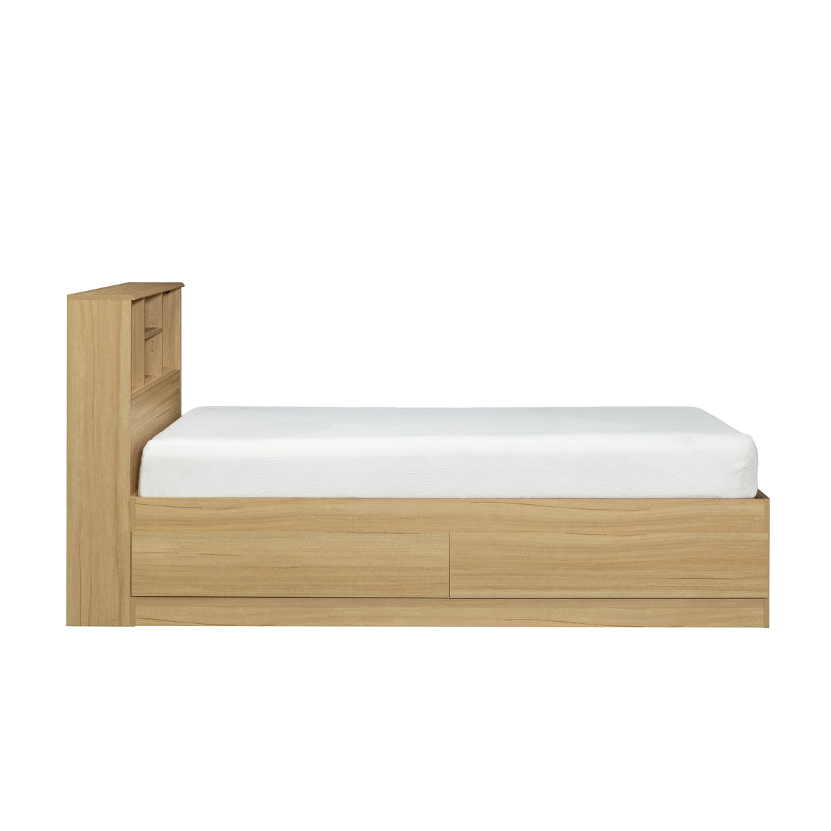 Your Zone Easy to Assemble Storage Bed with Bookcase Headboard, Twin, Natural Teak Finish