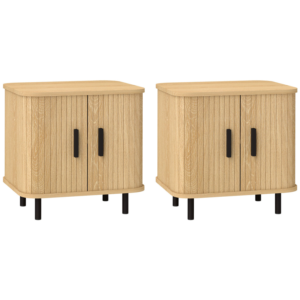 HOMCOM Set 2 Nachttische im skandinavischen Stil mit 2-stufigem Regal aus Holz und Stahl, 48x40x48 cm, Schwarz und Eiche