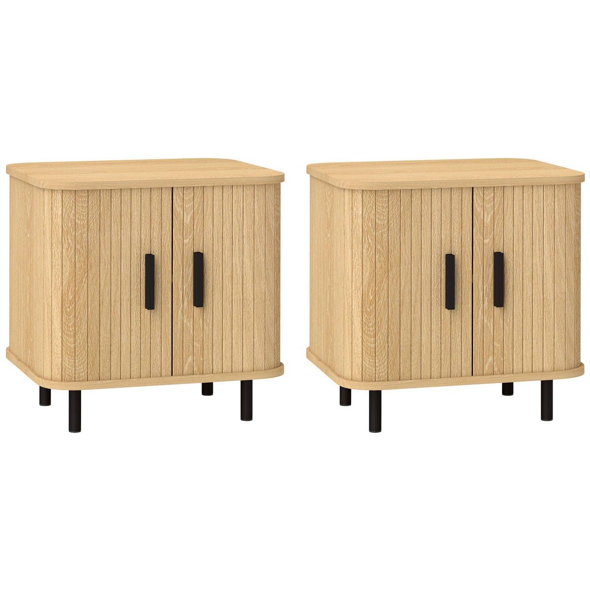 HOMCOM Set 2 Nachttische im skandinavischen Stil mit 2-stufigem Regal aus Holz und Stahl, 48x40x48 cm, Schwarz und Eiche