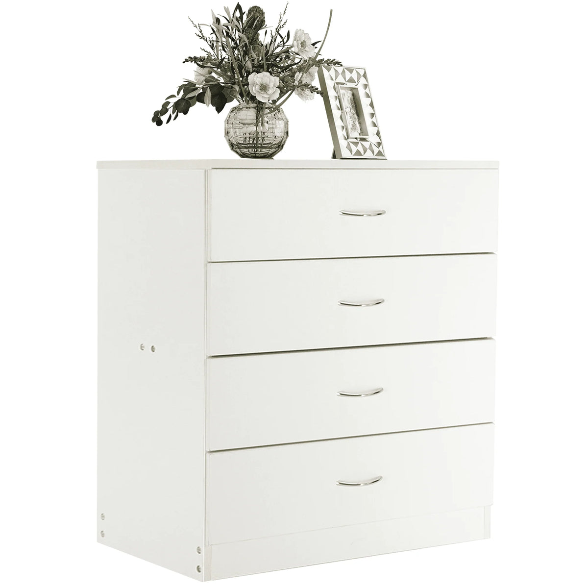 BTMWAY 4 Drawers Chest of Drawers, Wooden Chest of Drawers Storage Cabinet, Heavy Duty Wood Dresser Chest Cabinet for Bedroom, 25.98'' x 14'' x 22.05'', White
