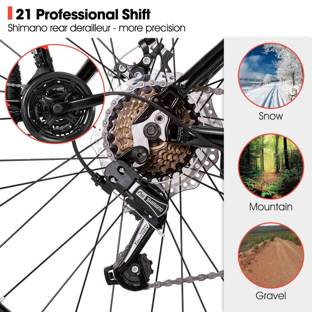 Hiland Mountain Bike, Multi - Spokes, Shimano 21 Speeds Drivetrain, Aluminum Frame 26 in Wheels, Men'S MTB Bicycle, White