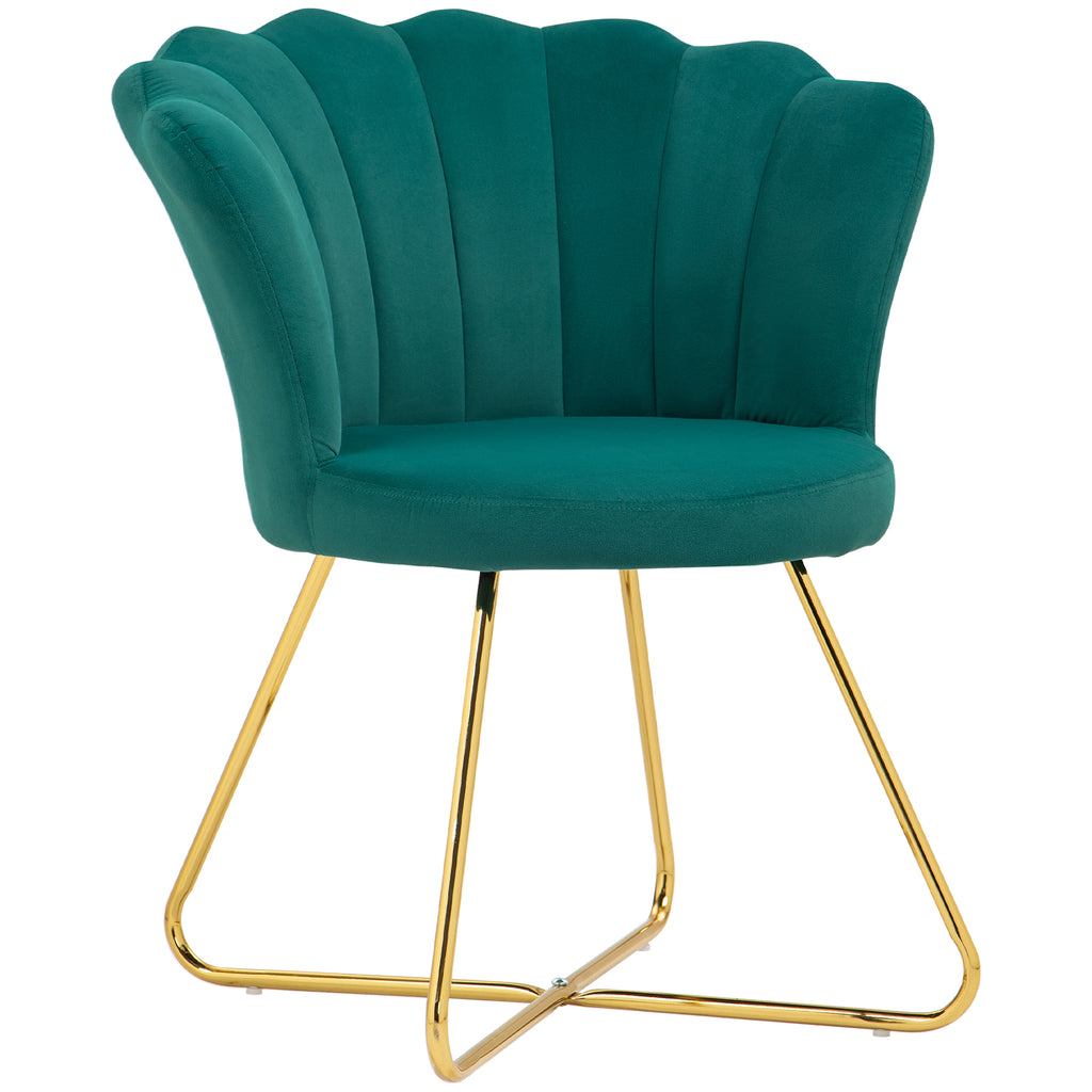 HOMCOM Sessel Muschel Frisiertischstuhl Samtsessel Lounge mit Stahlbeinen 69 x 64 x 80 cm Dunkelgrün