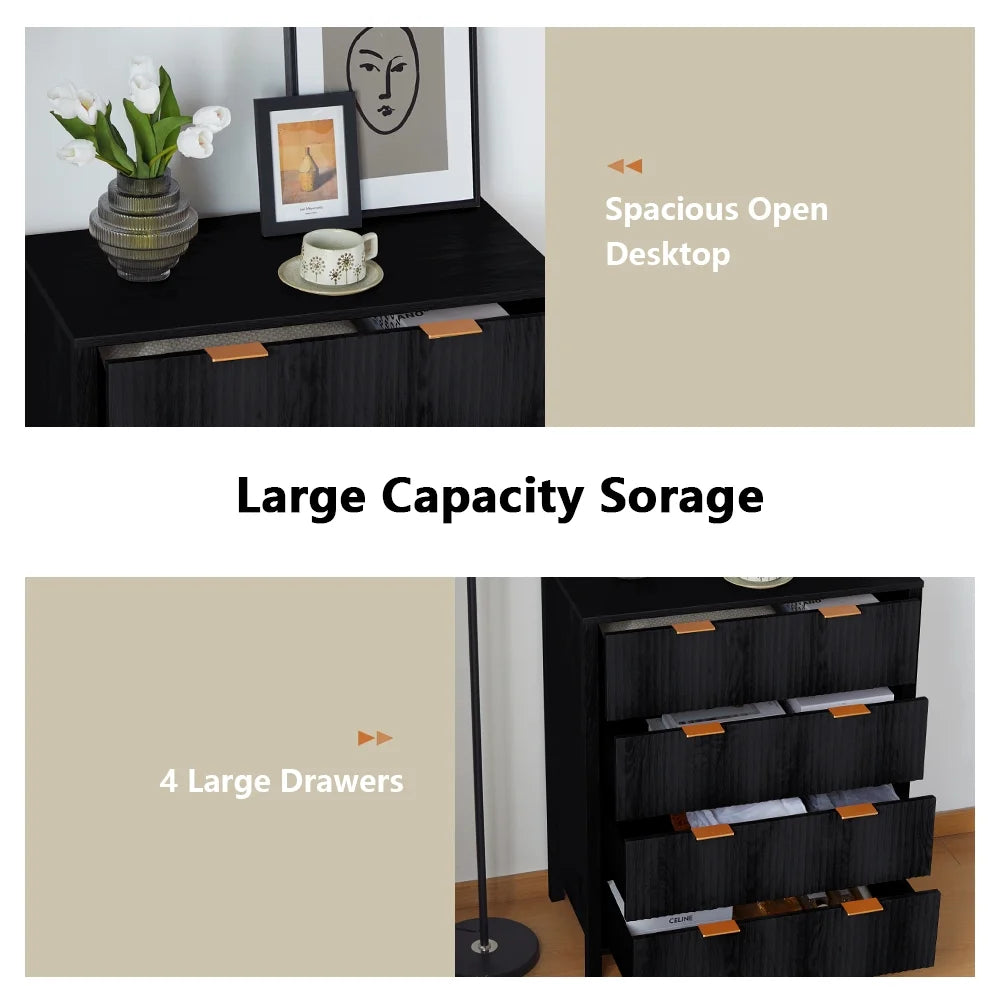 YOCWO Fluted Nightstand for Bedroom Set of 2, Wood Bedside Table Set of 2 with Drawers, Black