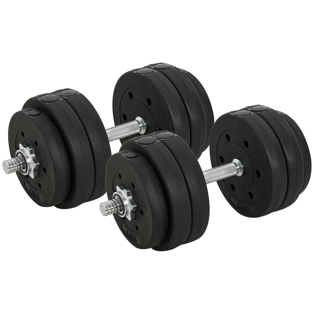 HOMCOM Kurzhantel Set 30KG Hantelset mit Hantelscheiben für Zuhause Büro Fitnessstudio Stahl Kunstleder Schwarz Krafttraining