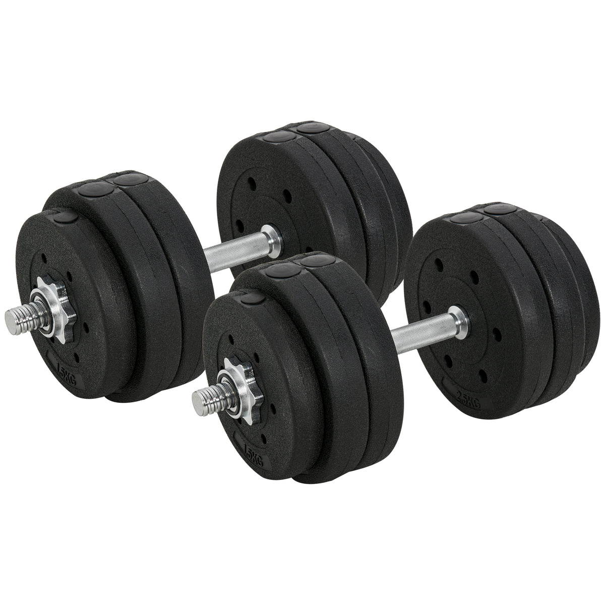 HOMCOM Kurzhantel Set 30KG Hantelset mit Hantelscheiben für Zuhause Büro Fitnessstudio Stahl Kunstleder Schwarz Krafttraining