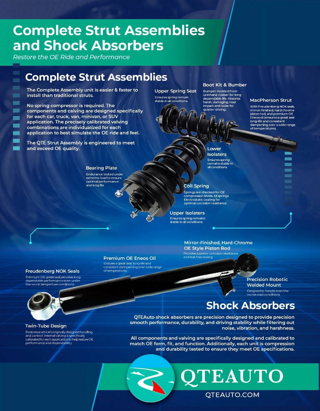 Set 4 Front Quick Complete Strut - Coil Spring - Rear Shock for 2014 - 2016 Toyota Highlander V6
