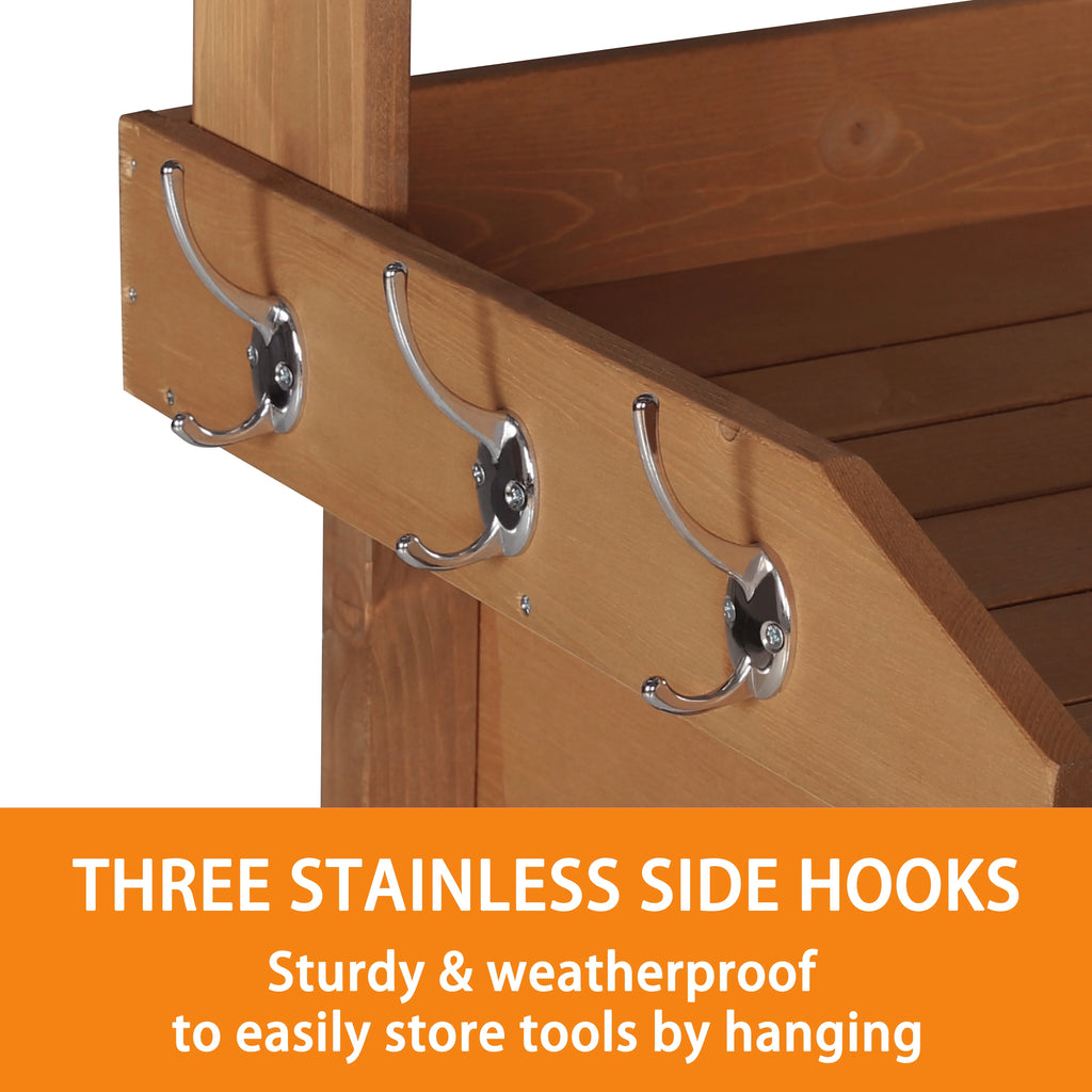 VEIKOUS Wood Potting Bench Garden Table W/ Removable Stainless Sink & Shelves, Natural