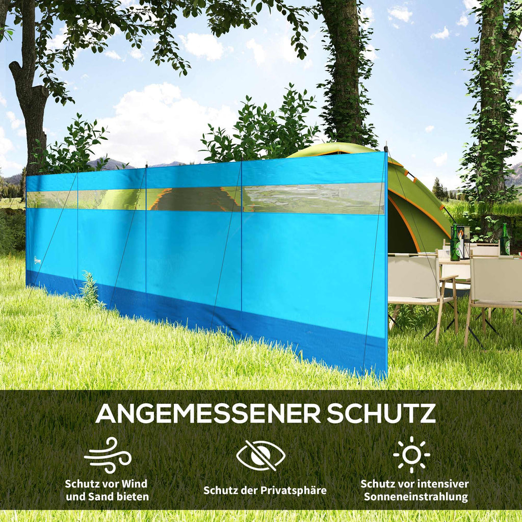 Outsunny Windschutz mit Sichtfenster und Tragetasche, Stahlstangen, 725x140cm, Blau