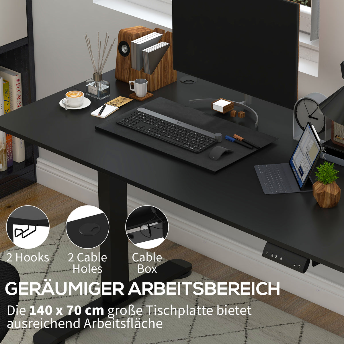 Vinsetto Stehpult höhenverstellbarer Computertisch Schreibtisch, 140 cm x 70 cm x 116 cm, Schwarz