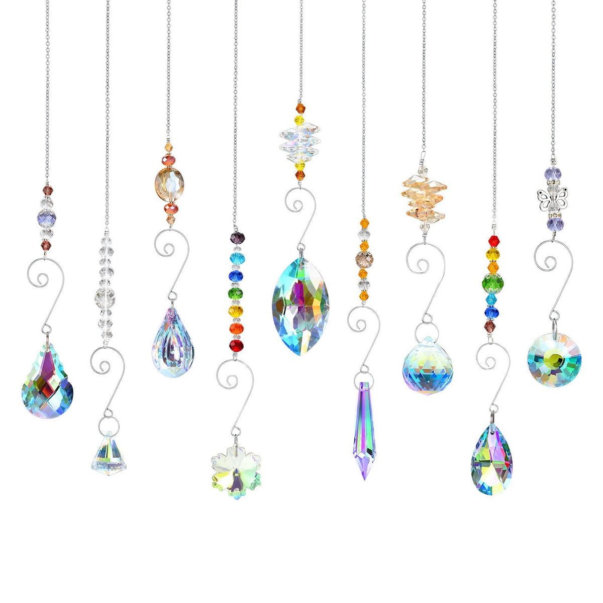 Crystal Suncatchers, RIFNY Hanging Crystals Ornament Sun Catcher with Chain, 9 Pack Glass Beads Ball Prisms Pendant Rainbow Maker for Window Home