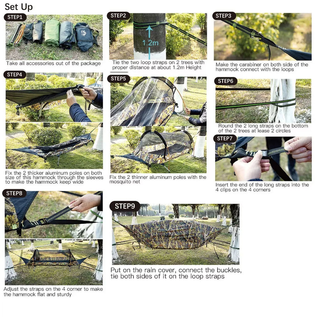 Lay Flat Hammock Tent Camping Hammock Tent with Mosquito Net Hanging Bed Camo