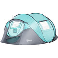 Outsunny Campingzelt Pop-Up für 4 Personen, wasserdichtes Kuppelzelt, leicht und belüftet, einfach aufzubauen mit 2 Fenstern und 2 Türen, Transporttasche inklusive, Maße 286L x 209B x 122H cm, Polyester in Blau und Hellgrau