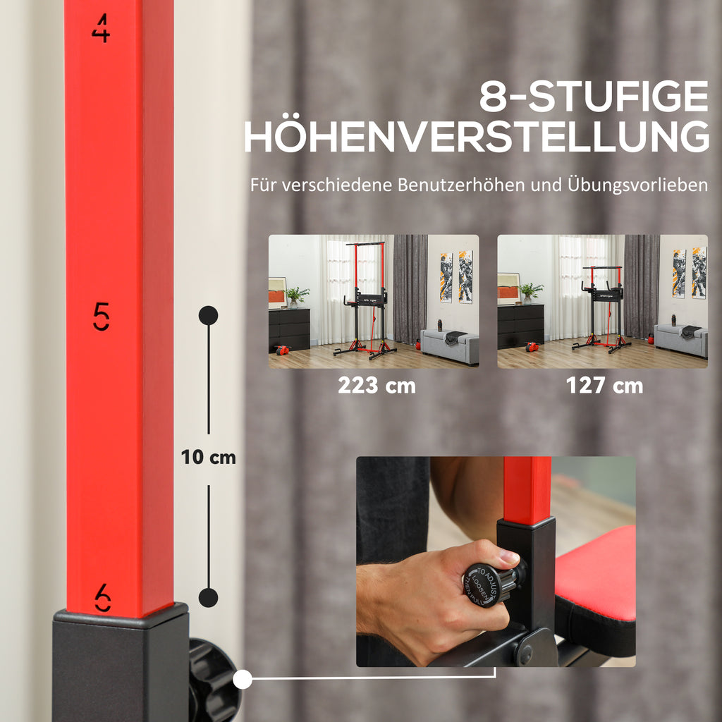SPORTNOW Faltbarer Power Tower, Klimmzugstation, höhenverstellbar, für Push-ups und Liegestütze, Leichte Montage, Metall